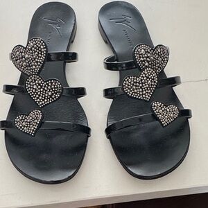 Silver Heart Embellished Sandals